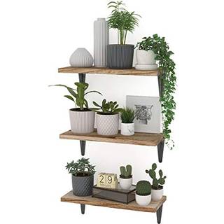 Wallniture Arras rustik träg flytande hyllor för väggförvaring vägghyllor för vardagsrum bränd finish växt hyllan uppsättning av 3