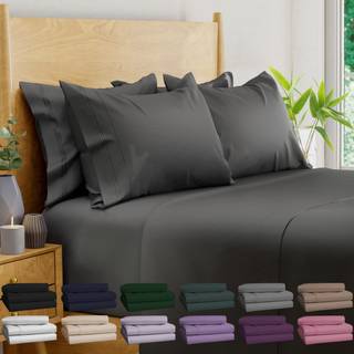 Bampure 100% viskose fra bambusplader King St?rrelse - 6pc S?t - Super Soft Cooling Sheets - Op til 16 ?? Deep Pocket - Luxury Series - 1 Flat Sh