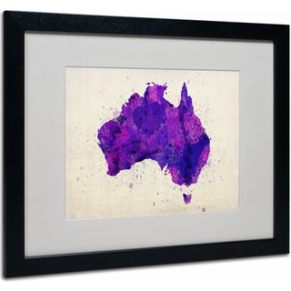 Australien Paint Splashes Map Canvas Wall Art af Michael Tompsett Black Frame 11 x 14-tommer
