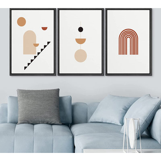 Idea4wall indrammet v?gkunstprint s?t midt i ?rhundrede negativ rum polygon sort abstrakte m?nstre digital kunst pop kunst bohemsk farverig varm