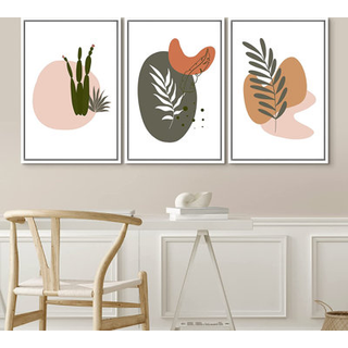 Idea4wall indrammet v?gkunstprint s?t gr?nne blade med abstrakte farvede cirkler geometriske blomsterillustrationer moderne kunst rustik farverig