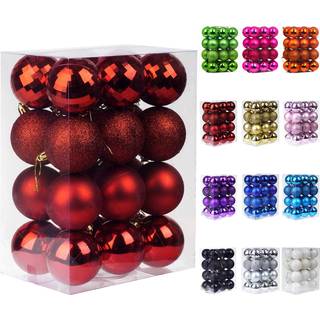 Emopeak 24pcs julekugler ornamenter til juletræ - 4 stil knustfast juletræ dekorationer hængende bold til ferie bryllupsfest dekoration (rød 1.6