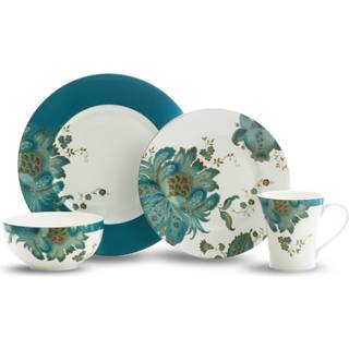 Eliza 16-delt afslappet teal porcel?ns middagss?t (service til 4)