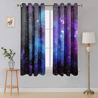 Riyidecor Ydre rum Blackout Curtains Galaxy (2 paneler 29 x 63 tommer) Universet Bl? sort psykedelisk planet Nebula Starry Sky Stue Sovev?relse V