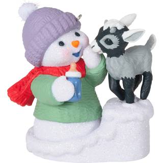 Hallmark keepsake plastik jul ornament ?r dateret 2021 sne venner snemand og ged