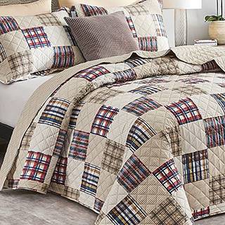 Chixin Plaid Quilt Queen Størrelse - Klassisk tartan plaid mønster - Letvægts sengetæppet Coverlet Set Country Patchwork Bedding Cover til hele s