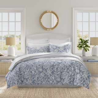 Nautica - Queen Duvet Cover Set Reversible Cotton Bedding With Matching Shams Elegant Floral Home Decor (Tortola Blue Queen)