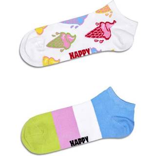 Fun Striped Low Cut Socks | 2-Pack Ice Cream Design - White, Light Blue, Light Green, Pink, Red, Yellow - 36-40