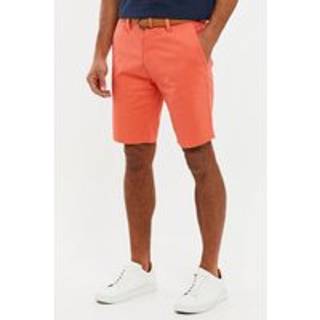 Threadbare Threadbare Coral Pink Cotton Stretch Turn-Up Chino Shorts with Woven Belt