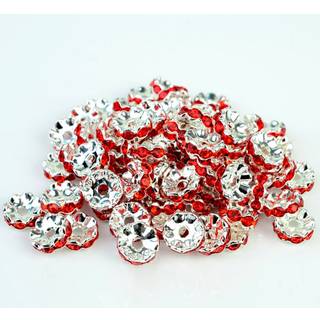 Rubyca 100pcs 8mm B?lget Rondeelle Spacer perler Silver Tone Light Siam Red Tjekkisk krystal til armb?ndhalsk?de smykker