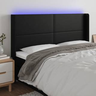 Sengegavl Med Led-Lys Kunstlæder - Sort / 163 x 16 x 118/128 cm