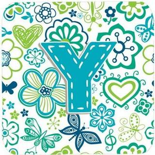 """" Caroline's Treasures CJ2006-YFC-brev y Blomster og sommerfugle Teal Blue Foam Coasters (Sæt på 4) 3.5 """" ""Multicolor"" ""