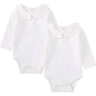 Pureborn 2-pack Unisex Baby Bodysuit Peter Pan Collar Solid d?b Lang?rmet hvid 3-6 m?neder