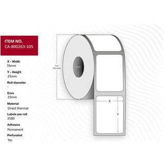 12 x Termoetiketter 76x25mm Ø127mm hvid