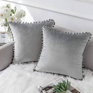 Ashler Home Deco kast pudebetr?k med Pom Poms bl?de partikler Velvet Solid pude d?kker 18 x 18 til sovev?relse Bilpakke med 2 gr?