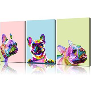 3 stykke farverig hundev?gindretning fransk bulldog v?g kunst hundeindretning hundev?relse indretning dyre v?g kunst dyre plakater hund v?g kunst