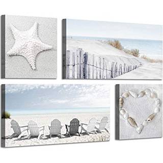Kunstnerisk sti Beach Wall Art Seascape Print: Starfish & Chair on Seaside Giclee Artwork Maleri p? l?rred til v?gdekor (samlet 36 """" W x 24 """" H