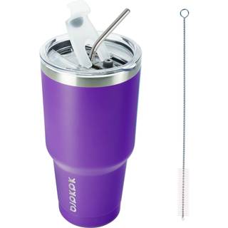 Bjpkpk 30 oz rustfrit stål tumbler med låg og halm vakuum isoleret dobbelt væg rejse kaffe vand tumbler lilla