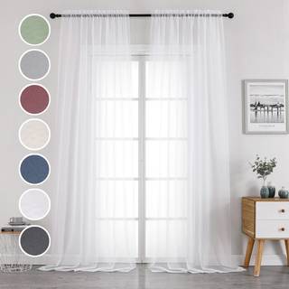 Owenie Sheer Curtain 120 inches Long White Rod Pocket Polyester 2 Panels til stue og soveværelse