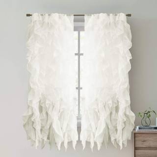Sweet Home Collection-SHRPNL-63-IVR-2PK Sheer Voile Vertical Ruffled Windows Gardin Panel 63 """" X 50 """" Ivory 2 Piece