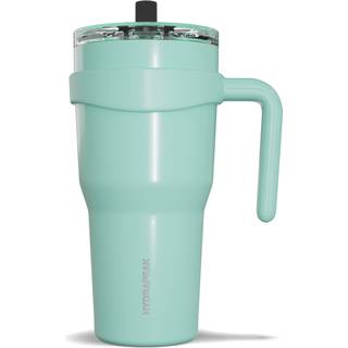 Hydrapeak roadster 40 oz rustfrit stål tumbler dobbeltvæg vakuum isoleret vandflaske med håndtag og 2 i 1 halm låg (aqua glans)