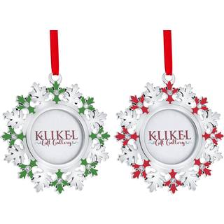 Julefoto Ornament - Snowflake Photo Frame Silver Christmas Ornament - S?t med 2 Snowflake Picture Ornament til Christmas Tree - R?d og gr?n snefn