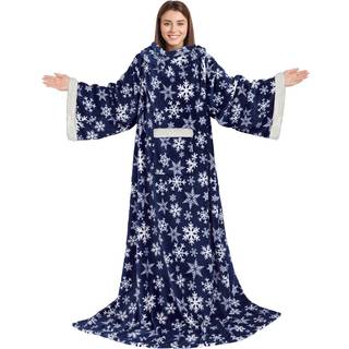 PAVILIA Fleece-t?ppe med ?rmer til kvinder M?nd Voksne B?rbart t?ppe Varmt bl?dt plys puttede lomme med ?rmer TV-indpakning Hyggelig hvid elefant