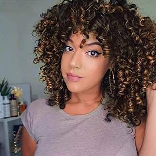 Rosmile Curly Wigs For Black Women - Ombre Brown #4T30 Synthetic African American Full Kinky Curly Afro Hair Wig med Bangs (Gratis 1 stk professi