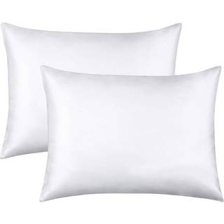 Flxxie 2 Pack Zipped Satin Standard Pillowcases for Hair and Skin Silky og Super Soft (20 """" X26 """") Zippered Satin Pillow Cases White 20x26 inch