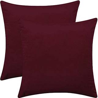 Rythome sæt med 2 komfortable fløjl kast pude sager dekorative faste pudebetræk til sofa sofa og seng - 18 """" x18 """" Burgundy