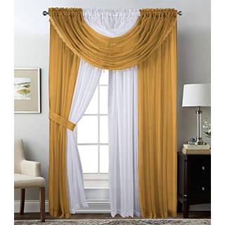 Sapphire Home Window Sheer Curtains - To tone 4 paneler sat med valance og bindinger 55 """" X 84 """" Privatliv Voile Window Curtains til stue Sovev