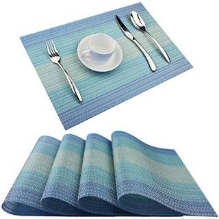 Panda Palm Vinyl Placemats Vaskbare bordmåtter Let at rengøre vævede placemats til spisebord sæt på 4 (blå)