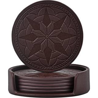 Drik Coasters pu l?der bar ?l drikkevarer kyster til drinks s?t af 6 med indehaver coasters til tr?bord sofabord absorberende drik kyster let ren