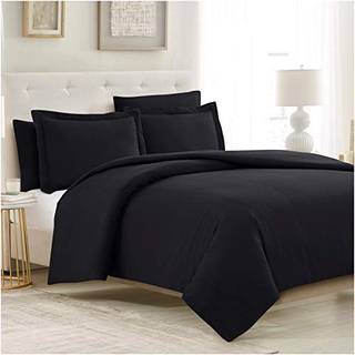 Mellanni Duvet Cover Set - 5 PC Iconic Collection Bedding Set - Soft & Cooling Microfiber - Button Closure and Corner Ties (Oversized Queen Black