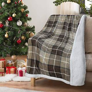 Beige buffalo plaid dekorativ kaste tv sherpa tæppe 50 """" x 60 """" super blød varm komfortabel plys fleece sengetøj sofa kabin kast tæppe grå