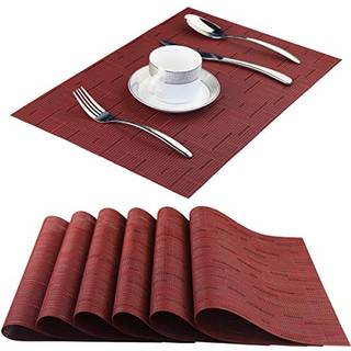 Panda Palm Plasticatats Non Slip Washable Placemats til spisebord Tør rene bordmåtter Sæt på 6 (Bourgogne Red)