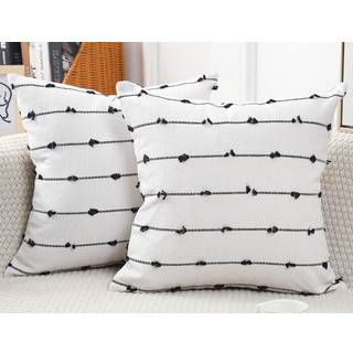 Nuyecy s?t med 2 boho kast pude d?kker 26x26 sort off hvid neutral sofa pudehus med kvast frynse dekorativ moderne accent bondeg?rd pude d?kker t