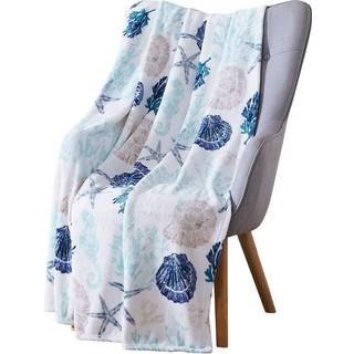 Ocean Life Coastal Throw T?ppe: Bl?d plys fl?jl fleece beroligende nuancer af blues beige p? hvid accent til sofa sofa stol seng eller sovesal (k