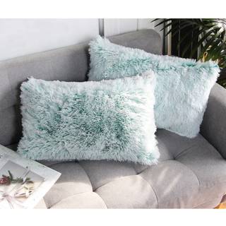 Uhomy 2 pakker bolig dekorativ luksusserie super bl?d faux pels rektangul?r kast pude d?kker lodret pudehuse til sofa eller sengegr?n ombre 12x20