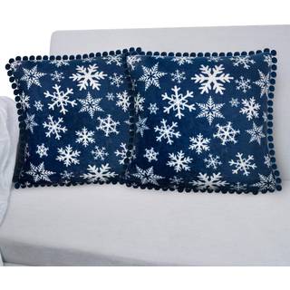 Pavilia Snowflake Blue Throw Pillow Covers With Pom Pom 18x18 Sæt med 2 juledekorative pudebetræk til soveværelsesferie Små puder, der