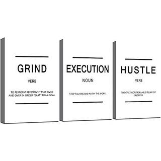 Indrammet l?rred v?gkunstsucces Citat Office Wall Art White Large Poster Positive Motivational Set med 3 Prints Grind Execution Hustle Poster Ins