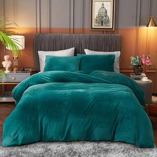 Ivellow Velvet Flannel DUVET Cover King Size Peacock Blue Dyne Cover King Velvet Comforter Cover Set Ultra Soft Breathable Cosy Velour Duvet Cove