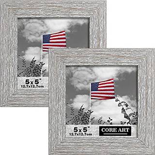 CORE ART 5x5 billedramme H?ndlavet tr? rustik gr? (gr?) fotoramme s?t med 2 High Definition halvh?rdet glas v?g- eller bordsk?rm