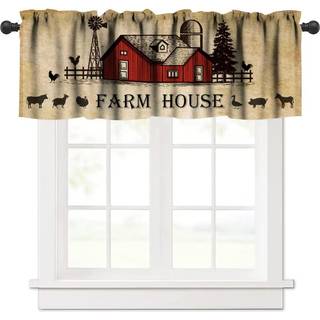 Janjcurt Rustic Kitchen Curtain Valance Farmhouse Animal Cow Pig Chicken Window Valance Western Country Style Window Treatment Valance til stue 5