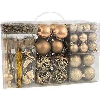 Brubaker 101 Pack Assortered Christmas Ball Ornamenter - Shatternsikker - med grøn pickle og træ topper - designet i Tyskland - Champagne