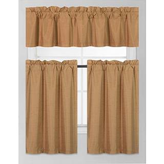Elegant hjemmekollektion 3 stykker Fastfarve Faux Silke Blackout Kitchen Window Curtain Set med niveauer og valance Fast farve Foret termisk blac