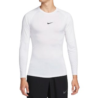 Tætsiddende Nike Pro Dri-FIT-fitnessoverdel med lange ærmer til mænd - hvid - M
