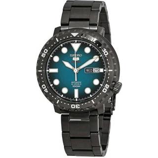 Seiko 5 Sports Automatic Turquoise Dial Gunmetal Grey Stainless Steel Bracelet Men's Watch SRPC65K1