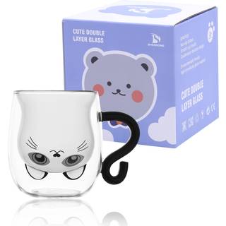 Shendong s?de katte krus med h?ndtag s?de kopper katte te kaffekop dobbeltv?g isoleret glas espresso kopper 8.4oz m?lkeb?ger gave til personlig f