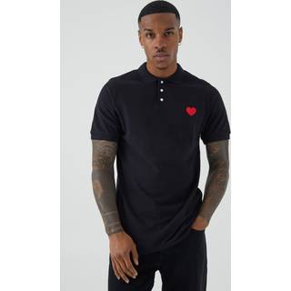 Mens Black Slim Fit Heart Short Sleeve Pique Polo